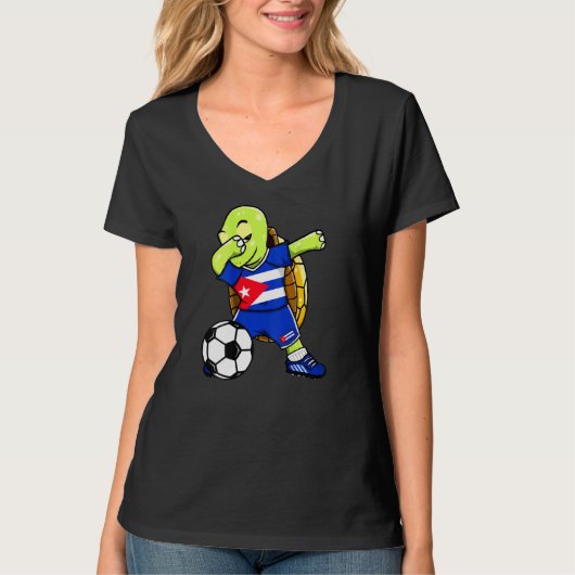 Dabbing Turtle Cuba Voetbal Fans Jersey Cubaanse V T-shirt (Voorkant)