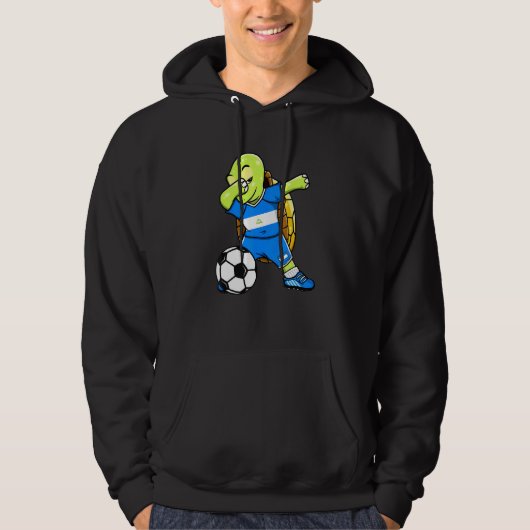 Dabbing Turtle Nicaragua Voetbal Fans Jersey Vlag  Hoodie (Voorkant)