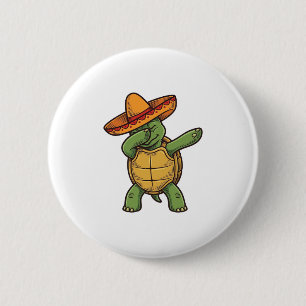 Dabbing Turtle Sombrero Vintage Vector Design_1 Ronde Button 5,7 Cm