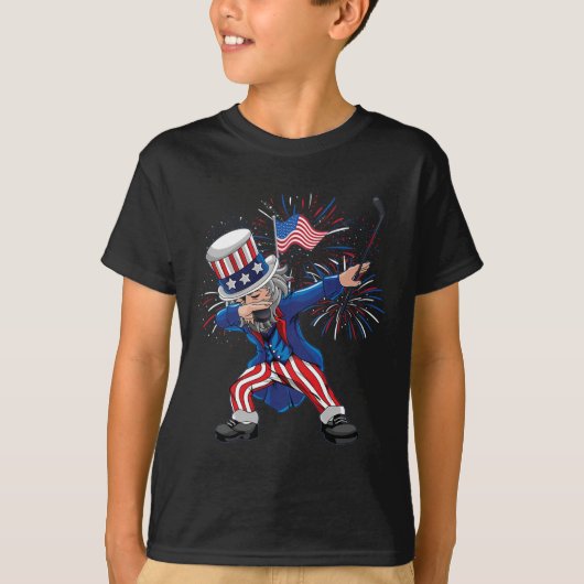 Dabbing Uncle Sam Ice Hockey Puck Onafhankelijkhei T-shirt (Voorkant)