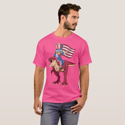 Dabbing Uncle Sam Riding Amerisaurus T Rex 4e van T-shirt (Voorkant volledig)