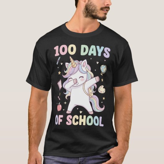 Dabbing Unicorn 100 Days of School Kids Teachers T-shirt (Voorkant)