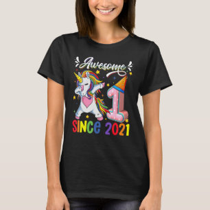 Dabbing Unicorn 1st Birthday Geweldige 2021 1 jaar T-shirt