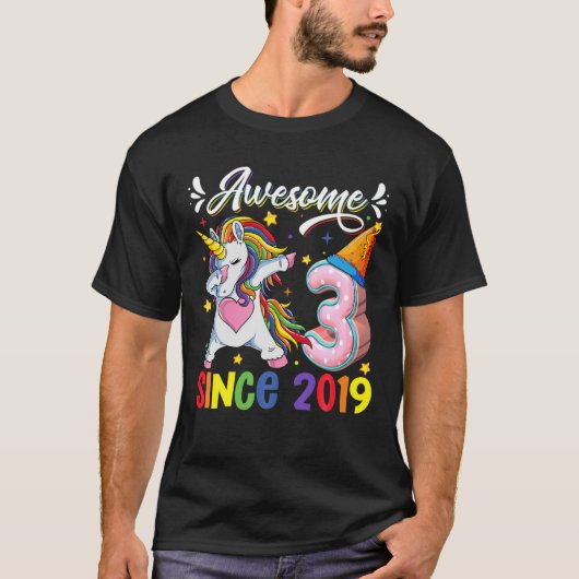 Dabbing Unicorn 3rd Birthday Geweldige 2019 3 jaar T-shirt (Voorkant)