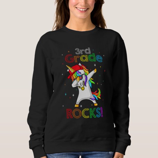 Dabbing Unicorn 3rd Grade Rocks Boys Kids Back To  Trui (Voorkant)