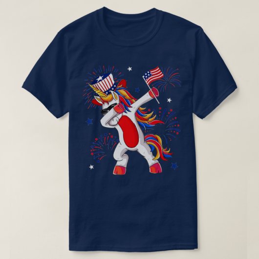 Dabbing Unicorn 4 juli Amerikaanse vlag Merica G T-shirt (Design voorkant)