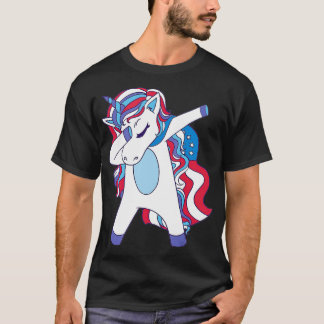 Dabbing Unicorn 4 juli Girls American Flag T-shirt
