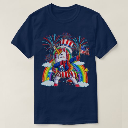 Dabbing Unicorn 4 juli: Kinder vrouwen in meisjes T-shirt (Design voorkant)
