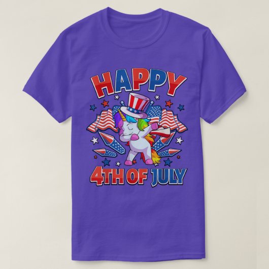 Dabbing Unicorn 4 juli meisjes American U T-shirt (Design voorkant)