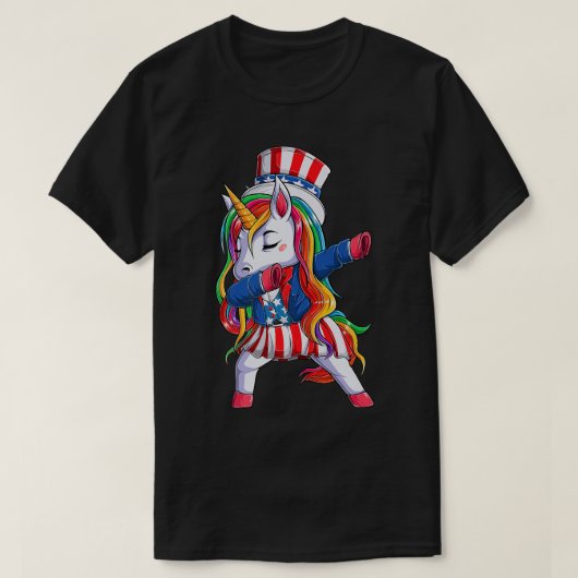 Dabbing Unicorn 4 juli meisjes Kinder vrouwen Amer T-shirt (Design voorkant)