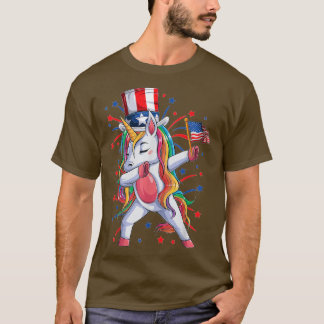 Dabbing Unicorn 4 juli meisjes Kinder vrouwen Amer T-shirt