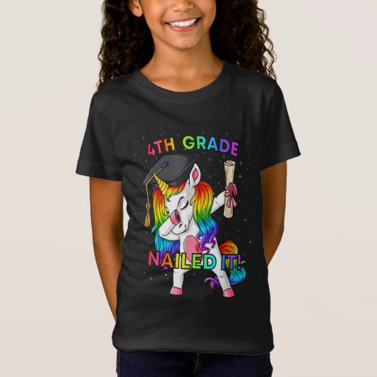 Dabbing Unicorn 4th Grade Nailed It Afstuderen T-shirt (Voorkant)