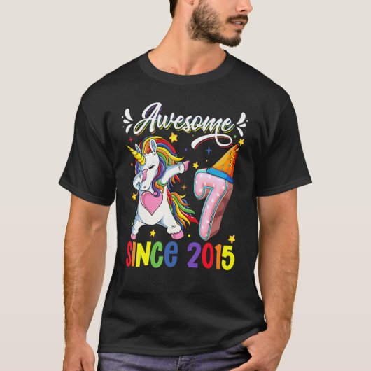 Dabbing Unicorn 7th Birthday Geweldige 2015 7 Year T-shirt (Voorkant)