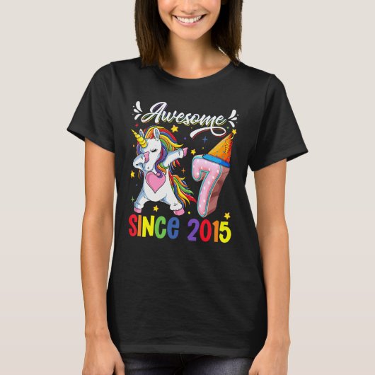 Dabbing Unicorn 7th Birthday Geweldige 2015 7 Year T-shirt (Voorkant)
