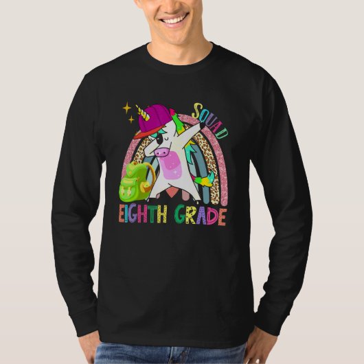 Dabbing Unicorn 8e graads regenboogthee T-shirt (Voorkant)