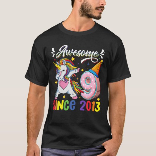 Dabbing Unicorn 9th Birthday Geweldige 2013 9 Year T-shirt (Voorkant)
