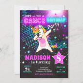 Dabbing Unicorn Birthday Invitation / Dance Party Kaart (Voorkant)