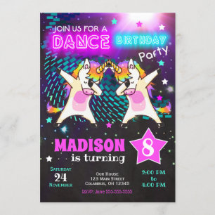 Dabbing Unicorn Birthday Invitation / Dance Party Kaart