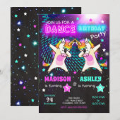 Dabbing Unicorn Birthday Invitation / Joint Party Kaart (Voorkant / Achterkant)