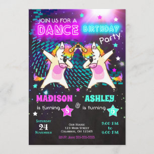 Dabbing Unicorn Birthday Invitation / Joint Party Kaart