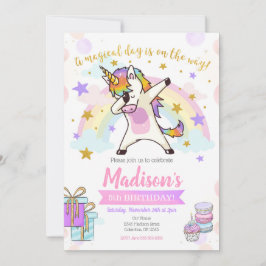 Dabbing Unicorn Birthday Invitation Kaart