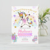 Dabbing Unicorn Birthday Invitation Kaart (Staand voorkant)