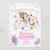 Dabbing Unicorn Birthday Invitation Kaart (Voorkant / Achterkant)