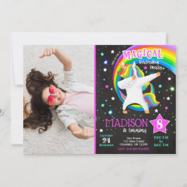 Dabbing Unicorn Birthday Invitation met foto Kaart