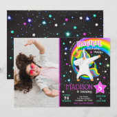 Dabbing Unicorn Birthday Invitation met foto Kaart (Voorkant / Achterkant)