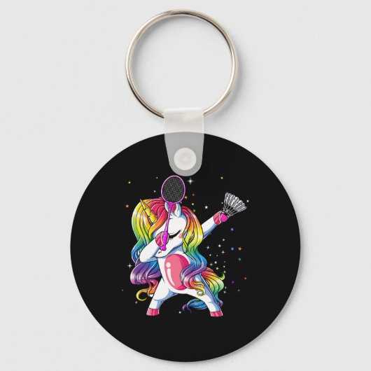 Dabbing Unicorn die Badminton Player Lover Mat spe Sleutelhanger (Voorkant)