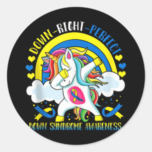Dabbing Unicorn down Perfect Down Syndrome A Ronde Sticker