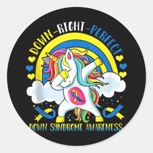 Dabbing Unicorn down Perfect Down Syndrome A Ronde Sticker (Voorkant)