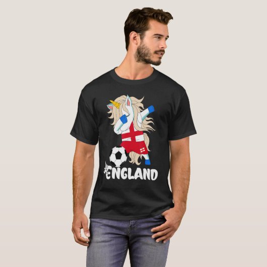 Dabbing Unicorn England Soccer English Flag Footba T-shirt (Voorkant volledig)