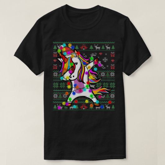 Dabbing Unicorn Fairy Licht lelijk kerstzweet T-shirt (Design voorkant)
