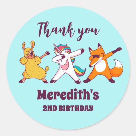 Dabbing Unicorn Fox Llama kinderen Birthday Party Ronde Sticker (Voorkant)