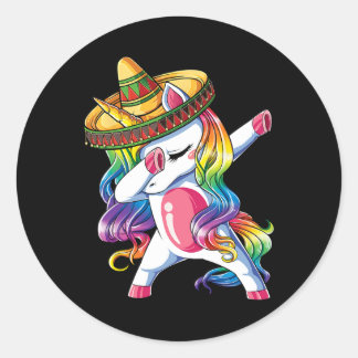 Dabbing Unicorn Funny Cinco de Mayo Women Rainbow Ronde Sticker