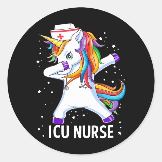 Dabbing Unicorn Funny ICU Nurse Ronde Sticker (Voorkant)