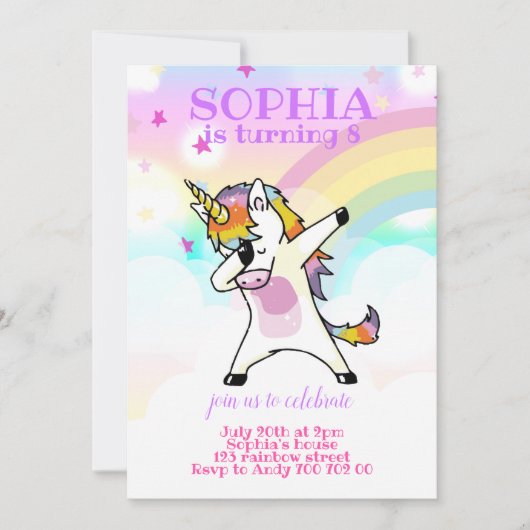 Dabbing Unicorn Funny Rainbow Girl Birthday Kaart (Voorkant)