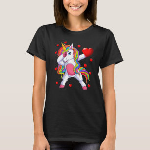 Dabbing Unicorn Funny Women Girls Heart Valentijn T-shirt