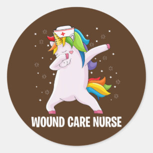 Dabbing Unicorn Funny Wound Care Nurse Wond Ronde Sticker