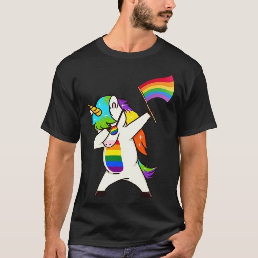 Dabbing Unicorn Gay Pride LGBT  Lesbian Rainbow Fl T-shirt (Voorkant)