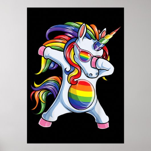 Dabbing Unicorn Gay Pride LGBT Rainbow Poster (Voorkant)