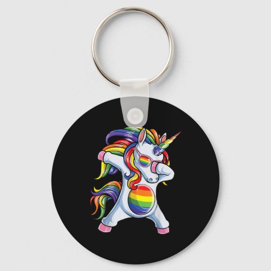 Dabbing Unicorn Gay Pride LGBT Rainbow Sleutelhanger (Voorkant)