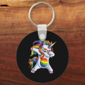 Dabbing Unicorn Gay Pride LGBT Rainbow Sleutelhanger (Voorkant)