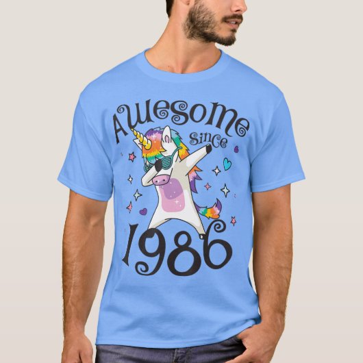 Dabbing Unicorn Geweldige sinds 1986 33e verjaarda T-shirt (Voorkant)
