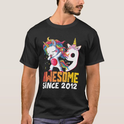 Dabbing Unicorn Geweldige sinds 2012 Gift 9th Birt T-shirt (Voorkant)