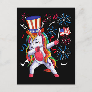 Dabbing Unicorn Girls 4 juli Women USA Briefkaart