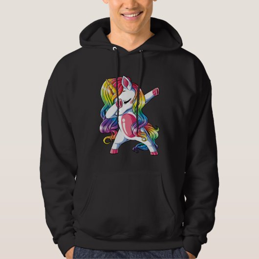 Dabbing Unicorn Girls Kids Rainbow Dab Dance Squad Hoodie (Voorkant)