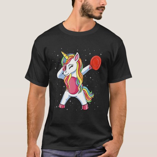 Dabbing Unicorn Golfer Flying Disk Golf Player Gir T-shirt (Voorkant)