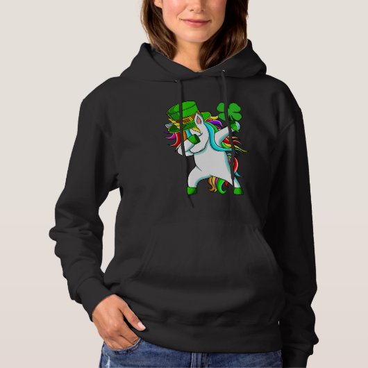 Dabbing Unicorn Happy St Patrick's Day Lucky Shamr Hoodie (Voorkant)